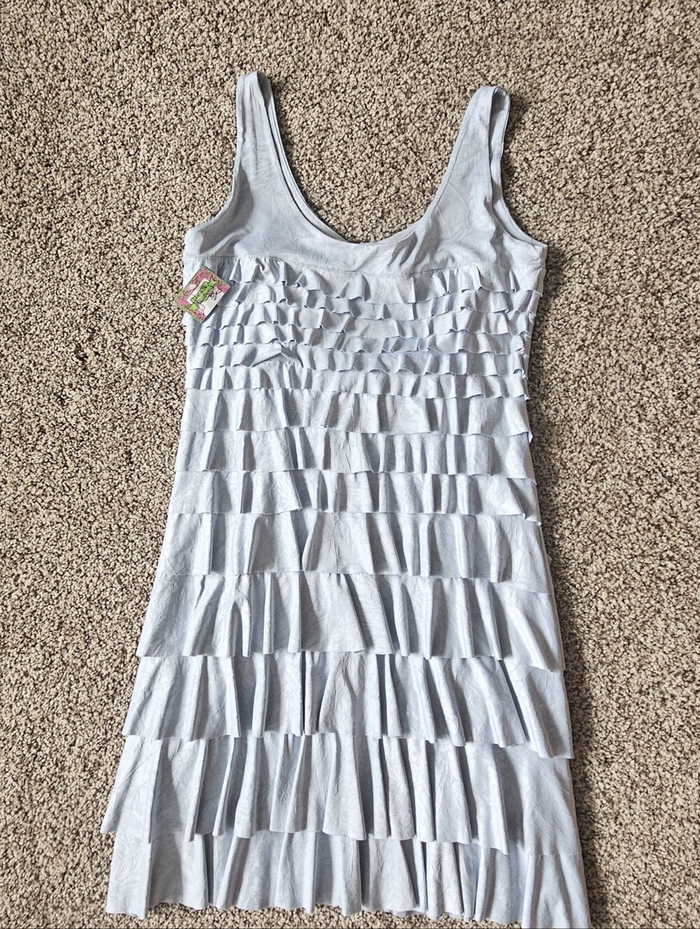 Sleeveless Light Gray Ruffle Midi Dress